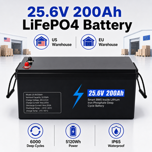 Batterie LiFePO4 5,12 kWh 25,6 V 200 Ah à décharge profonde pour système solaire domestique hors réseau et camping-car - Product Image 1