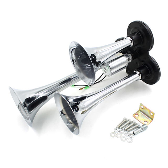 12V 24V Car Boat Train Air Horn 3 Trumpets Loud Sound Electric Horn Marine Truck Car Air Pressure Horn