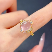 Hypoallergenic 18K Gold Plated 925 Sterling Silver Natural Rose Quartz Ring Women Elegant Engagement Party Anniversary Gift