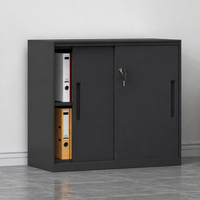 Lemari Bufet Modern Minimalis Berdiri Sendiri dengan Pintu Geser 2 Rak yang Dapat Disesuaikan Lemari Penyimpanan Rendah untuk Kamar Mandi Ruang Tamu