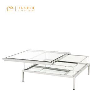 현대 금속 mdf 광장 슬라이딩 탑 블랙 유리 저렴한 커피 테이블 커피 사이드 테이블 식탁 - Product Image 1