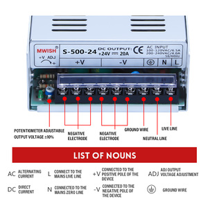 Fuente de Alimentación Ligera y Portátil Mwish S-500-12 <span class=keywords><strong>500W</strong></span> 12V 41.7A para Refrigerador de Coche, Fuente de Alimentación Conmutada Smps de Venta Directa - Product Image 6