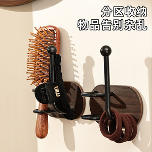 Soporte de pared para ganchos de horquillas, color nogal negro, adhesivo, sin taladro, sin perforaciones, organizador de almacenamiento para baño y dormitorio - Product Image 2