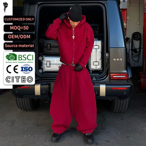 Conjunto de 2 piezas de chándal holgado de algodón grueso liso personalizado con cremallera, estilo oversize - Product Image 1