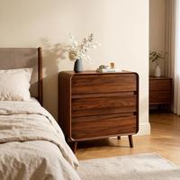 Table de chevet moderne en bois massif avec 3 tiroirs, style Mid-Century, finition bois massif, coins arrondis, pour chambre à coucher ou entrepôt