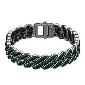 Orelia Iuxe <b>Silver</b> Enamel Cuban Link Hiphop <b>Bracelet</b> Multicolor Oval Moissanite Inlay Chain <b>Bangle</b> for Party Gift - Product Image 3