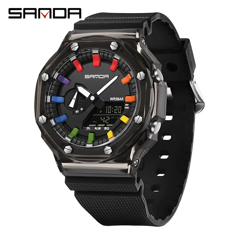 SANDA affichage numérique montres pour hommes 5atm étanche chronographe Quartz Silicone bande montre-bracelet hommes bracelet reloj montre