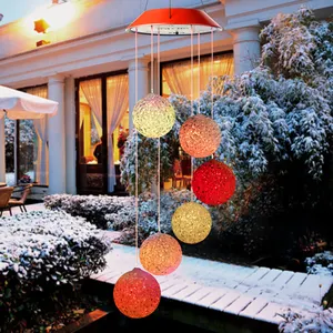 Colorful Crystal Ball Wedding Wind Chime Waterproof Hanging LED Solar Wind Chime Lights For Home Decor