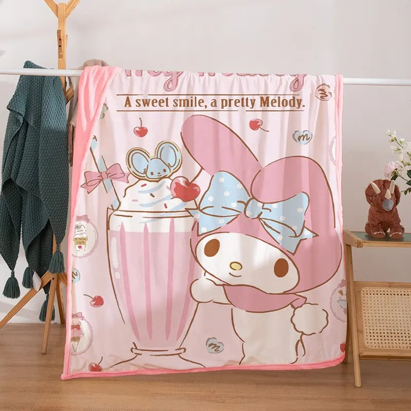 Sanrios Kuromi Mymelody selimut Sofa flanel lembut tebal Anime kawaii kartun musim dingin hangat selimut Sofa dapat dicuci