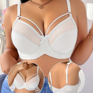 Soutien-gorge sexy à lacets en maille gothique à bonnets profonds et effet push-up pour femmes grandes tailles - Product Image 4