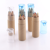 Lot de 6 crayons de couleur miniatures, boîtes en bois demi-taille avec 6 couleurs, crayons de couleur de qualité supérieure