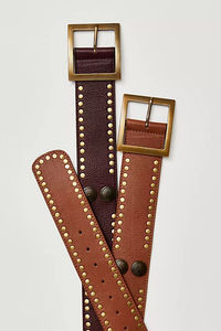 <span class=keywords><strong>Ceinture</strong></span> large en cuir personnalisée pour femme, avec double rangée de clous dorés, <span class=keywords><strong>boucle</strong></span> carrée en laiton vintage et grands rivets décoratifs - Product Image 2