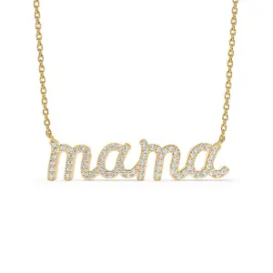925 sterling silver Mother's Day Mom Gift diamond script mama necklace