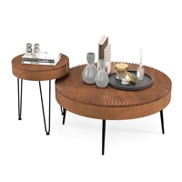 Ensemble de 2 tables basses rondes de style farmhouse, finition naturelle, pour salon, table basse en panneau de bois, appartement moderne
