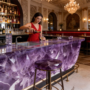 Mostrador de <span class=keywords><strong>Bar</strong></span> de Resina Transparente de Lujo, Superficie de Cristal Retroiluminada, Recepción de Hotel, Muebles Comerciales de Interior Personalizados - Product Image 4