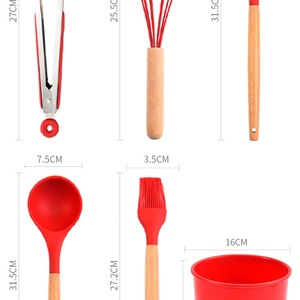 12pcs in 1 Set Wooden Handle Kitchenware Non Stick <b>Accessories</b> Silicone Cooking <b>Kitchen</b> Utensil Set Tools With Holder - Product Image 6