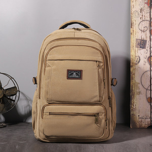 Canvas <b>Backpack</b> <b>Large</b> Capacity 15 Inches Laptop Bag Men's Travel Outdoor Retro Style Solid Color - Product Image 4