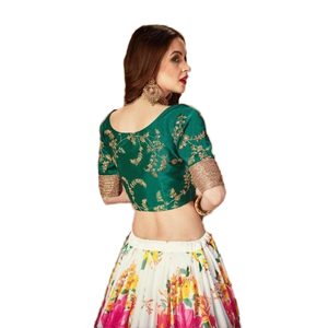 Lehenga Choli de mariée en organza imprimé numérique floral blanc cassé pour robes de filles à fleurs - Product Image 1