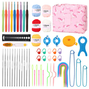 Kit de Ganchillo para Principiantes JP, Juego de Hilos de Plástico, Agujas de 3 mm, Herramientas de Medición, Bolsa Portátil con Diseño de Unicornio, Suministros para Manualidades DIY - Product Image 1