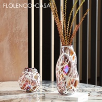 Vase à fleurs en verre irisé fait main avec superposition de toile blanche, luxe irisé, arc-en-ciel ambre, Art Déco FLOLENCO CASA Mariage