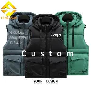 Fengway Custom Winter Plus Size Men's Vest Sleeveless Puffer Down Coat Outdoor Thicken Hooded Waistcoat For Men