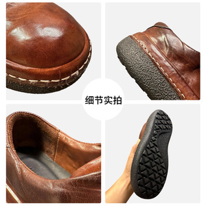 รองเท้าหนังแท้ทรง Chunky สำหรับผู้ชาย รองเท้าลำลองส้นเตี้ย พื้นหนา แบบผูกเชือก สีพื้น สไตล์เรโทร สีน้ำตาล ใส่ได้ทุกวัน - Product Image 5