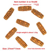 Nouvelles perles en résine plastique imitation bois pour dreadlocks, grandes perles vintage à trou large pour la décoration, accessoires de coiffure DIY pour tresses