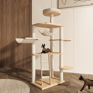 Arbre à chat en bois pour le commerce international, modèle Tournesol, avec poteau en sisal, pour grands chats. Vente en gros, personnalisation prise en charge. - Product Image 2