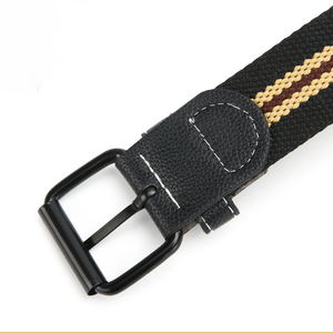 Günstiger Gestreifter Canvas-Gürtel Strapazierfähiger Nicht-Dehnbarer Stoffgürtel Metallösen Doppelrollenschnalle Outdoor Freizeitgürtel - Product Image 4
