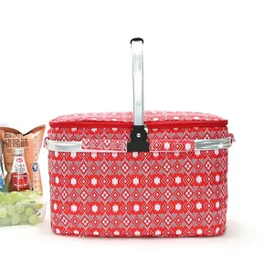 Bolsa de mano con manta de Picnic de lana, estera de playa impermeable, juego de fiambrera térmica plegable con mango de aluminio