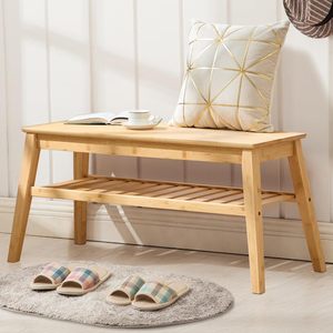 Simple Wooden <b>Shoe</b> Changing Bench Double Layer Natural Wood Color Entryway <b>Storage</b> <b>Rack</b> For Home Indoor Use - Product Image 4
