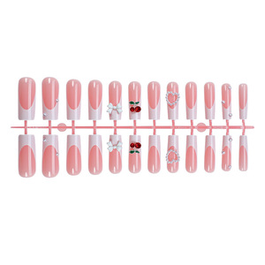 <span class=keywords><strong>Unghie</strong></span> <span class=keywords><strong>Finte</strong></span> Press-On Lunghe Francesi <span class=keywords><strong>con</strong></span> Fiocco a Tubo d'Acqua e Decorazioni a Ciliegia, Riutilizzabili <span class=keywords><strong>con</strong></span> Adesivi e Kit di Strumenti per <span class=keywords><strong>Unghie</strong></span> Fai-da-Te - Product Image 5