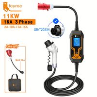 Chargeur EV portable Feyree 11KW GBT, 3 phases, 16A, stations de recharge pour voitures, prise CEE 5 broches 16A, câbles de recharge, état neuf