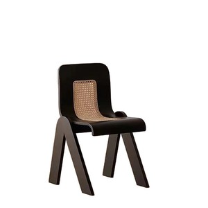 Dining Chair Solid Wood <b>Backrest</b> Rattan Seat Walnut Color For Home Office Use - Product Image 5