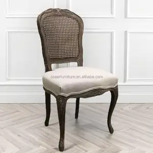 Louis XV tarzı mobilya antika ahşap oyma fransız ülke kamışı geri yemek sandalyesi