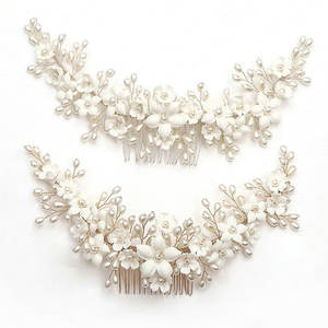 Nuevos peines de cerámica con flores y perlas <span class=keywords><strong>para</strong></span> el cabello, tocado elegante, joyería de boda, tocado nupcial, adornos, accesorios <span class=keywords><strong>para</strong></span> el cabello - Product Image 2