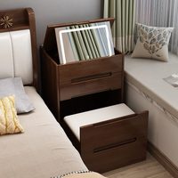 Coiffeuse scandinave en bois massif avec miroir amovible éclairé dissimulé et couvercle rabattable invisible, meuble de rangement pour hôtel et école