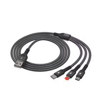 Cable de Carga Rápida y Datos Wopow WX10 de 1.2m, Trenzado de Nailon, 3 en 1, Tipo-C/Micro USB 3.0A, para Teléfono, Computadora, Cámara, Auriculares - En Stock
