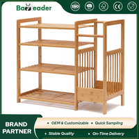Étagère à chaussures en bambou écologique, étagère à bottes multifonctionnelle, organisateur de chaussures, étagère à chaussures pour entrée avec compartiment de rangement latéral pour la maison