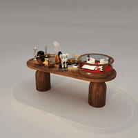 Table console en bois sculpturale moderne - Comptoir d'exposition ovale minimaliste avec bases géométriques pour magasin de détail haut de gamme