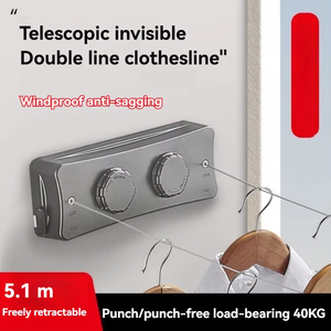 Linea di abbigliamento a parete retrattile in acciaio inossidabile da esterno a doppia corda corda corda libera 5.1m corda retrattile - Product Image 2