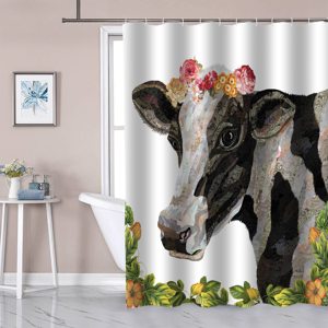 Cow Shower Curtain With Sunflowers – 72x72 Inch Farmhouse Bathroom Decor Set Includes 12 Hooks