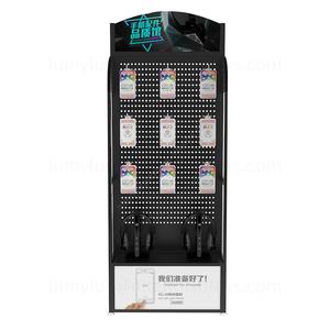 <b>Lockable</b> Display <b>Cabinet</b> Rack with Hooks <b>Metal</b> Pegboard Floor Stand for Mobile Phone Accessories Case Earphone Exhibition - Product Image 3