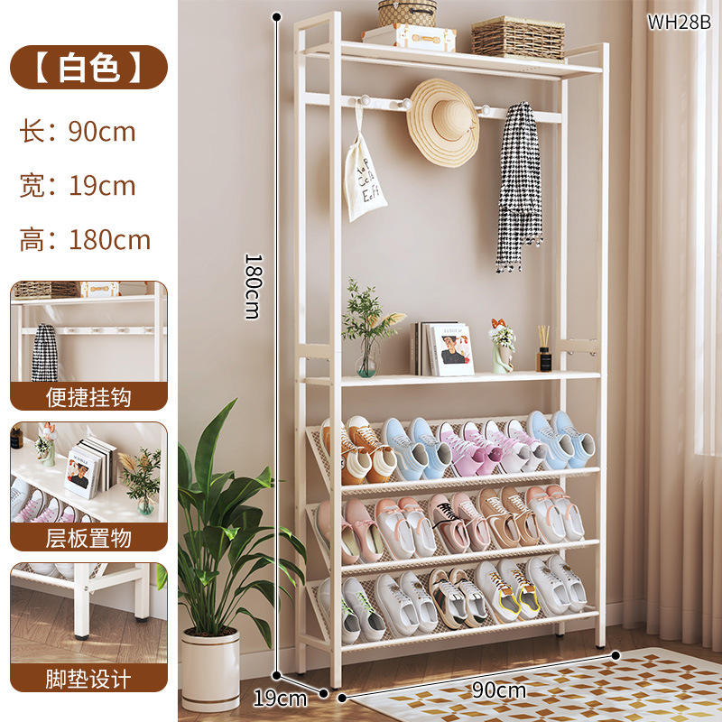 ราวแขวนเสื้อโค้ทแบบสองแกน ยาว 90 ซม. (สีครีมขาว) พร้อมตะขอ 5 ตัว