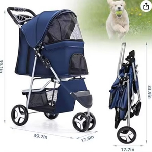 Poussette pliable pour animaux de compagnie, chien, chat, 3 roues, chariot de promenade pour chiens et chats de petite et moyenne taille, avec protection imperméable, échantillon gratuit - Product Image 2