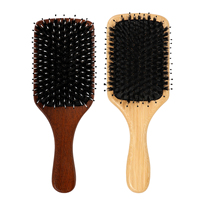 Brosse à cheveux en poils de sanglier écologiques avec coussin d'air, manche en bois de noyer africain et bambou, pour massage du cuir chevelu