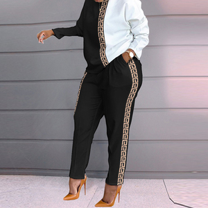 Da donna alla moda due pezzi Set lungo a maniche lunghe Pullover a girocollo + pantaloni elasticizzati da donna autunno primavera tuta ampia Casual - Product Image 4