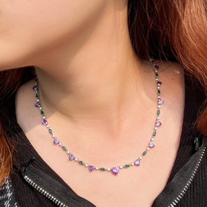 <span class=keywords><strong>Collana</strong></span> <span class=keywords><strong>Tennis</strong></span> a Catena in Lega con Zirconia Cubica Viola e <span class=keywords><strong>Verde</strong></span> a Forma di <span class=keywords><strong>Cuore</strong></span>, Regalo di Gioielleria per Donna per Feste Estive e San Valentino - Product Image 5