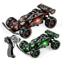 Voiture de course RC 4x4 2,4 GHz à coque translucide, vitesse élevée 15 km/h, portée 25 m, lumières LED, rechargeable par USB, batterie 3,7 V, jouet sportif