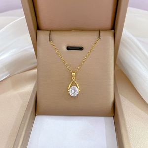 Buddhism 18k Gold Plated Water Droplet Pendant Necklace Women Collarbone <b>Chain</b> - Product Image 1